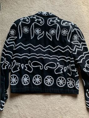 Vintage Modi Denim White Beaded Black Cropped Jacket